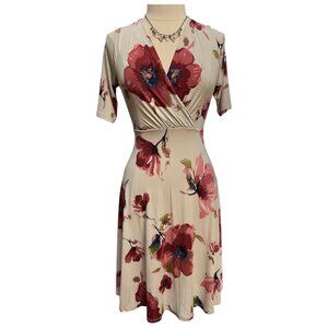 Beige and pink floral spring dress